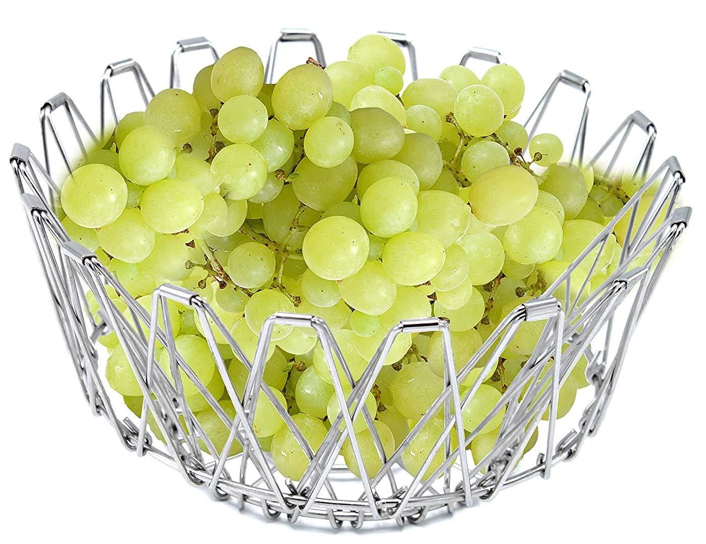 3040 Multipurpose Fruit Basket Stainless Steel Wire Bowl Foldable Basket for Vegetable / Fruits / Dining - SkyShopy 3040 Multipurpose Fruit Basket Stainless Steel Wire Bowl Foldable Basket for Vegetable / Fruits / Dining - SkyShopy